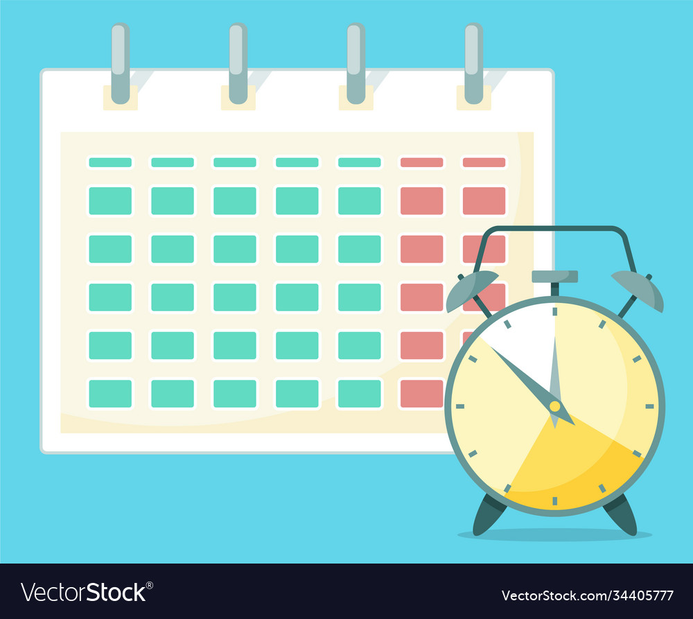 Clock in front calendar schedule and deadline vector image Clock in front calendar schedule and deadline