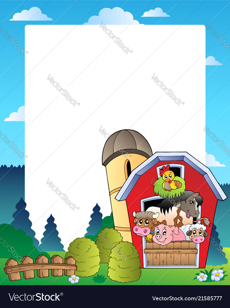 Country frame with red barn 3 Royalty Free Vector Image