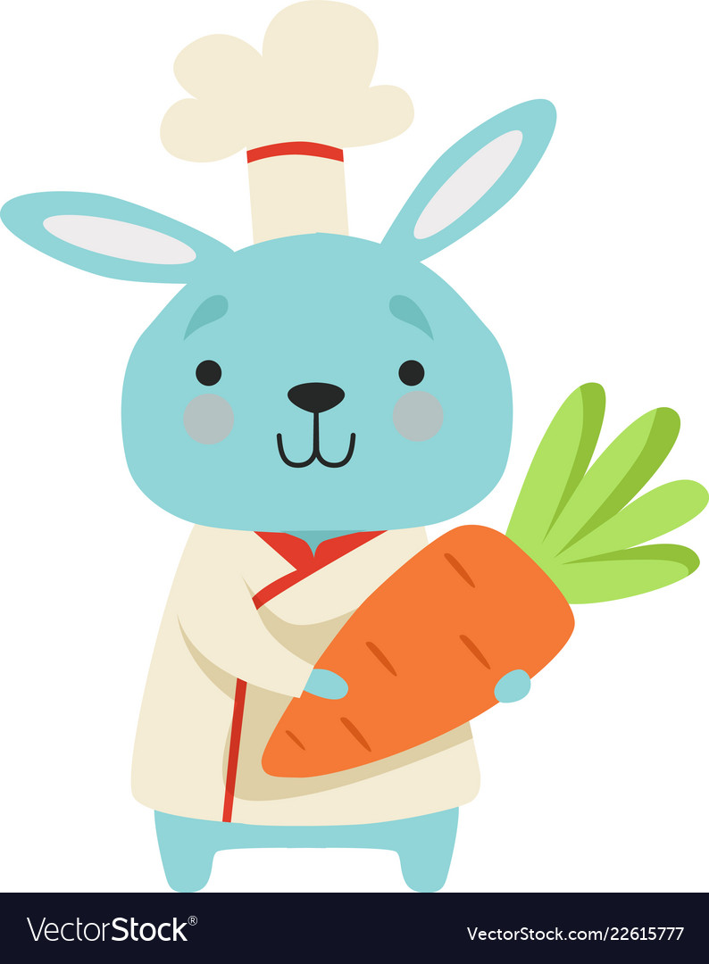 Cute bunny in chef uniform holding carrot cartoon Vector Image