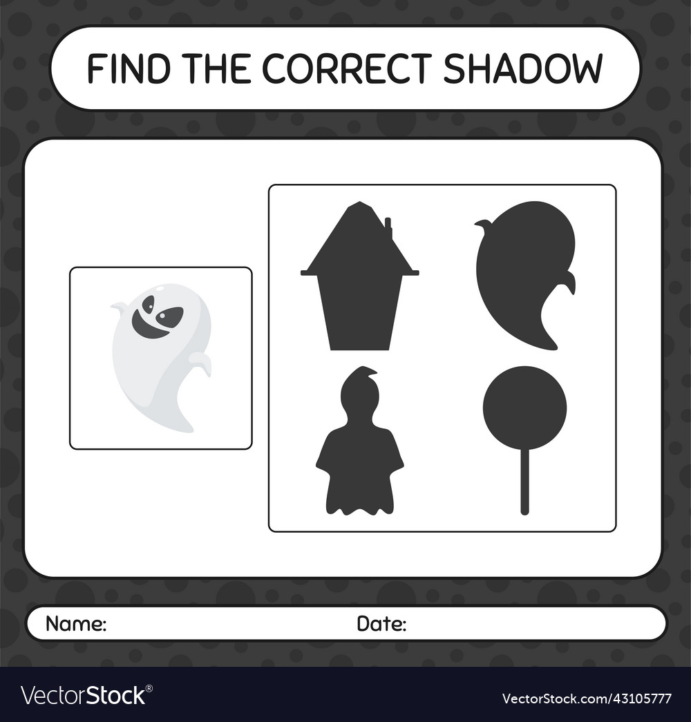 Find the correct shadows game with ghost vector image Find the correct shadows game with ghost