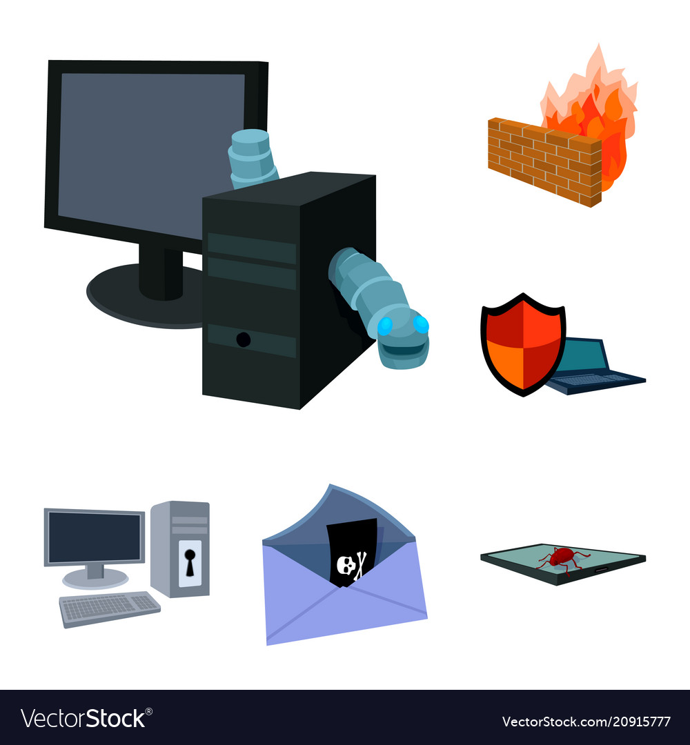 Hacker und Hacking Cartoon Icons in Set-Sammlung vector image Hacker und Hacking Cartoon Icons in Set-Sammlung