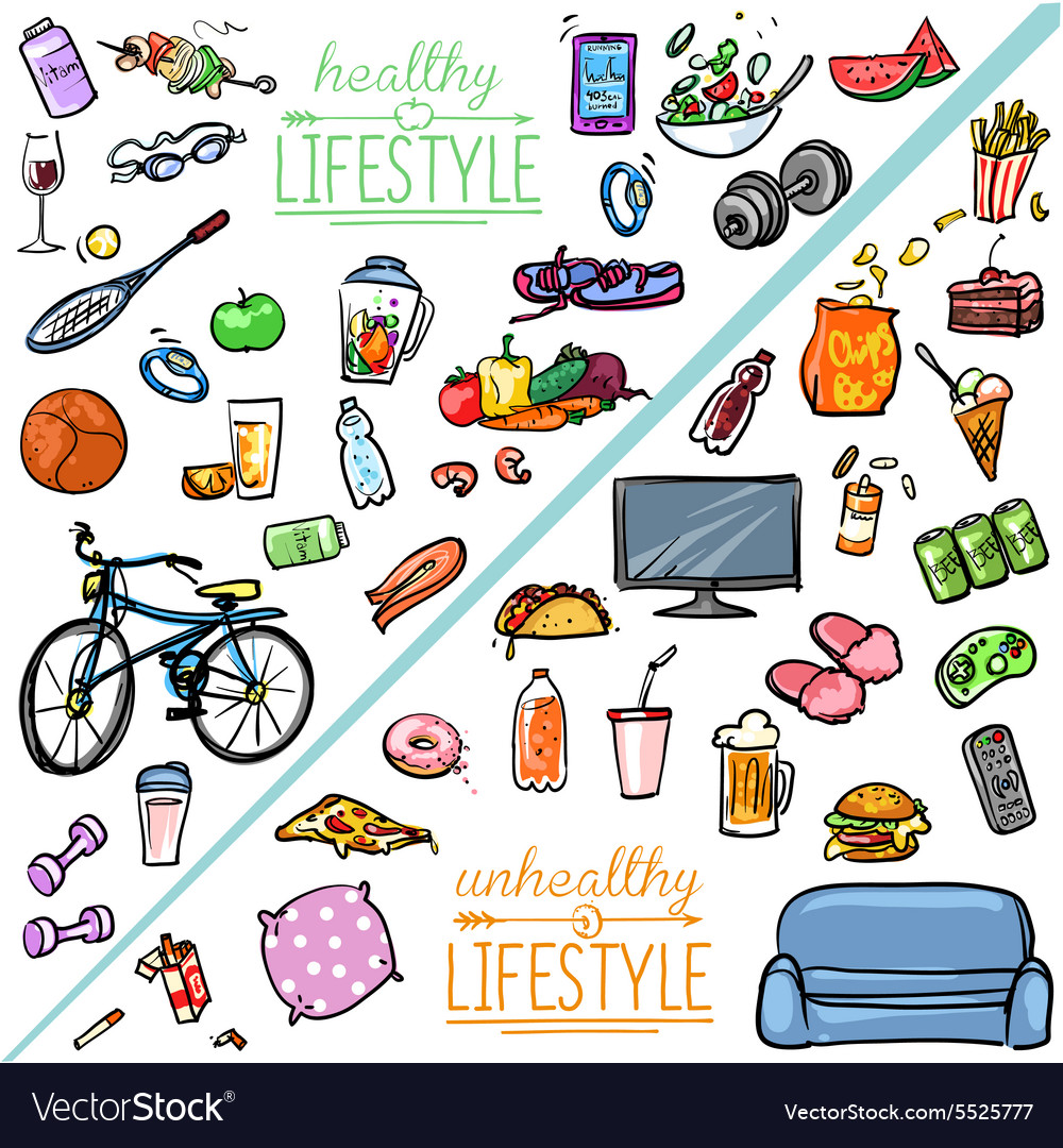 Healthy Lifestyle Vs Unhealthy Lifestyle Vector Image