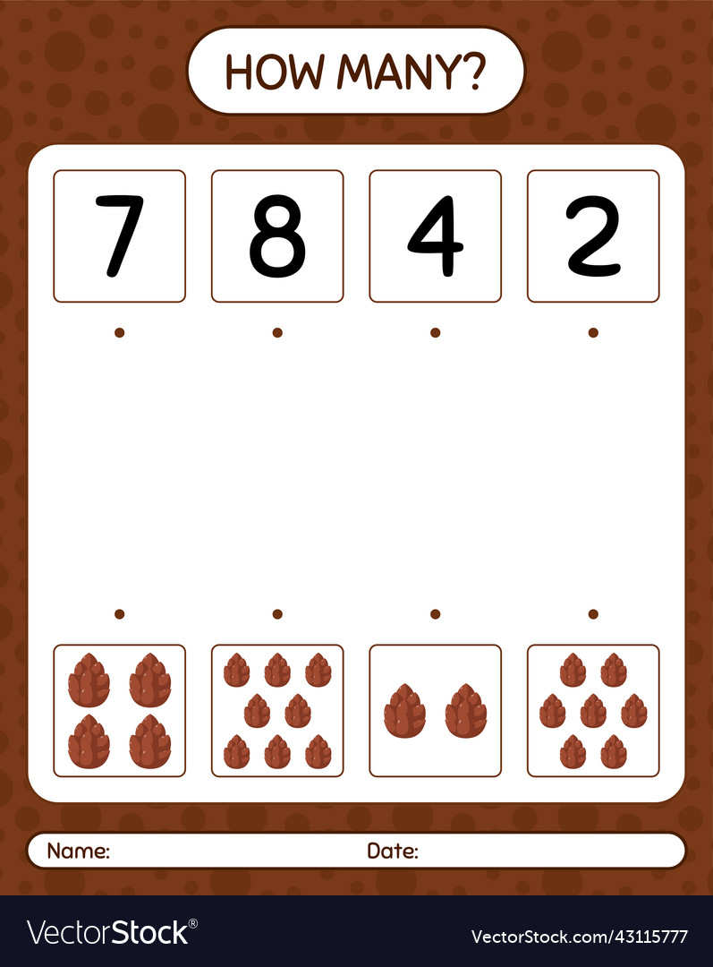 How many counting game with pine cone worksheet vector image How many counting game with pine cone worksheet