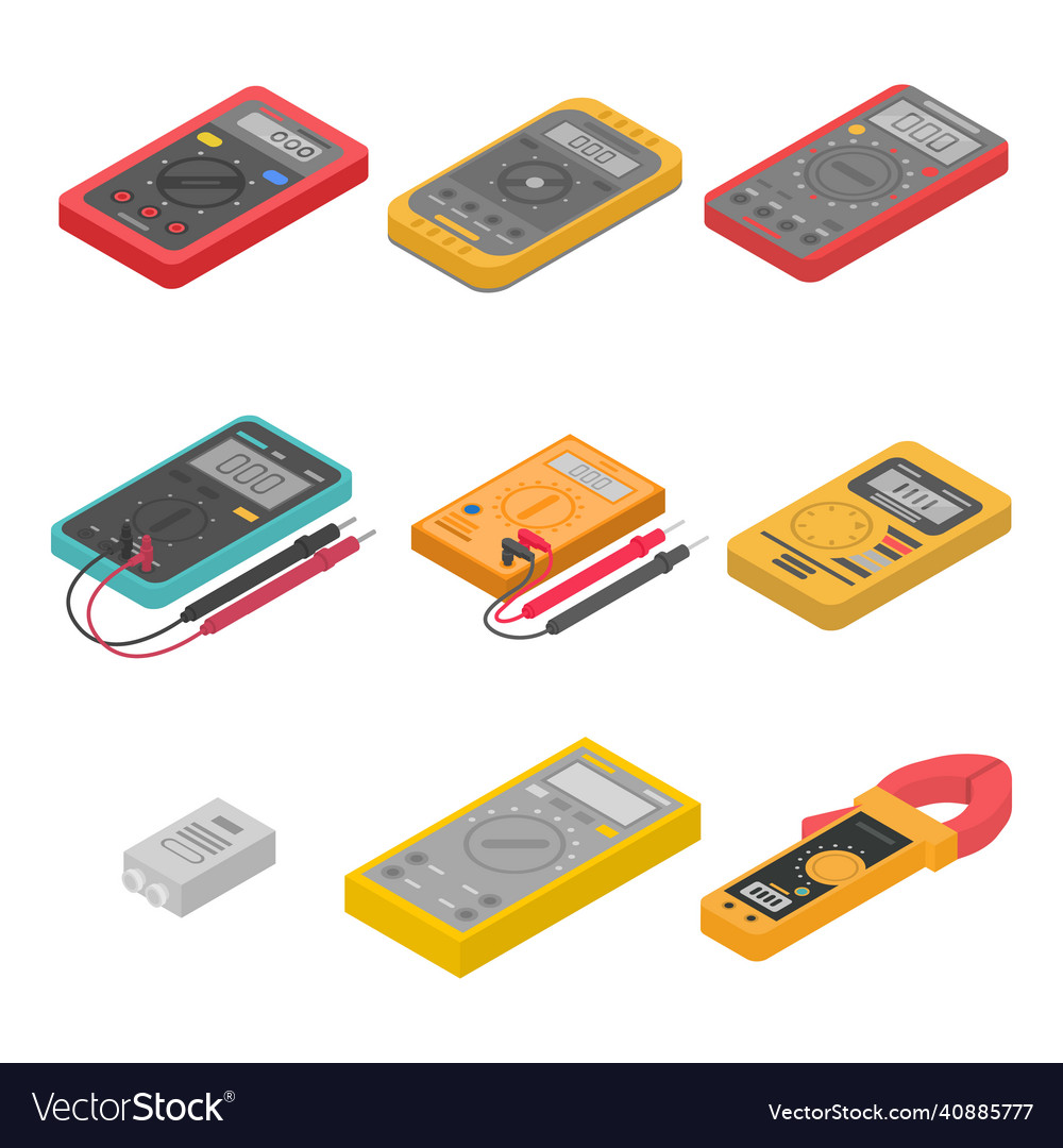 Multimeter icons set isometric style