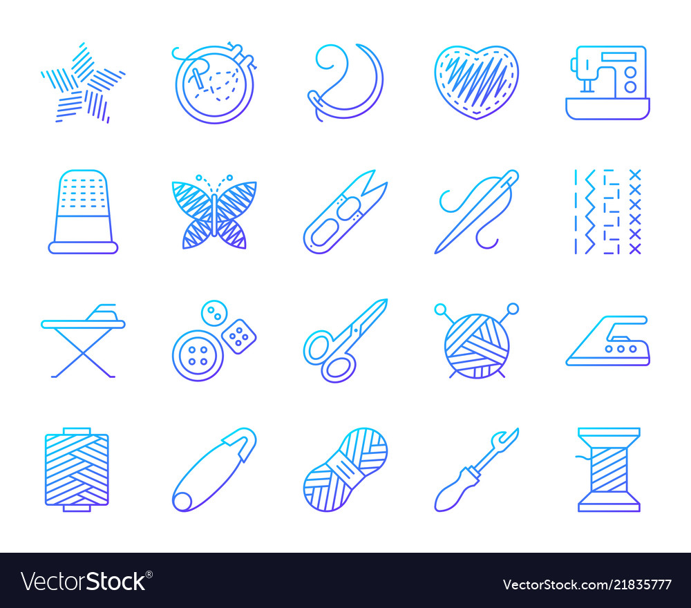 Needlework simple color line icons set Vector Image Needlework simple color line icons set
