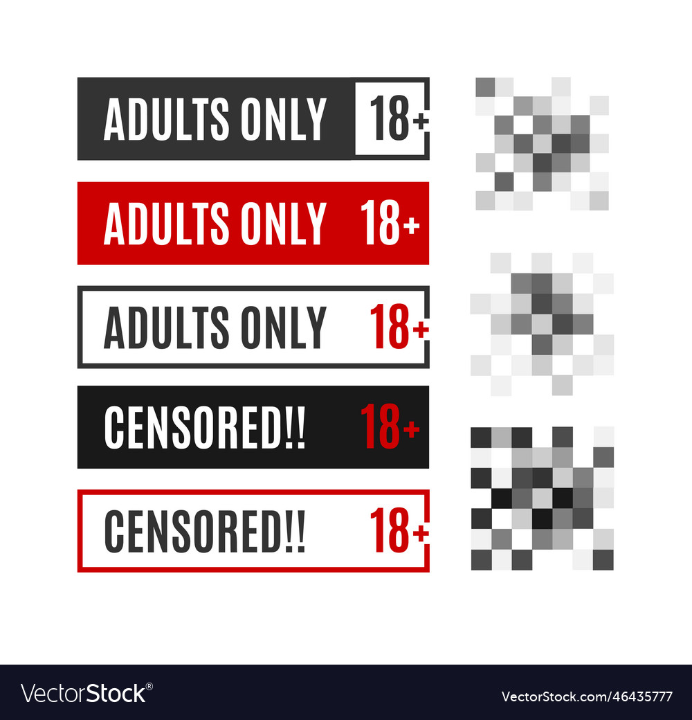 Pixel censored adults only sign different types Vector Image