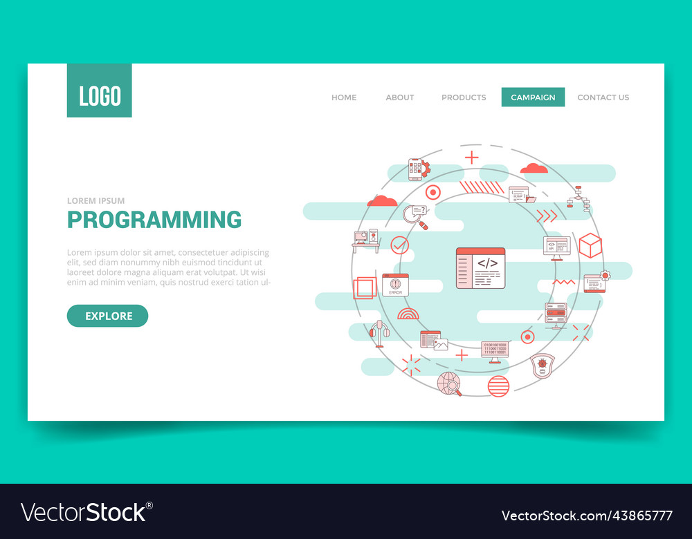 Programming concept with circle icon for website vector image Programming concept with circle icon for website