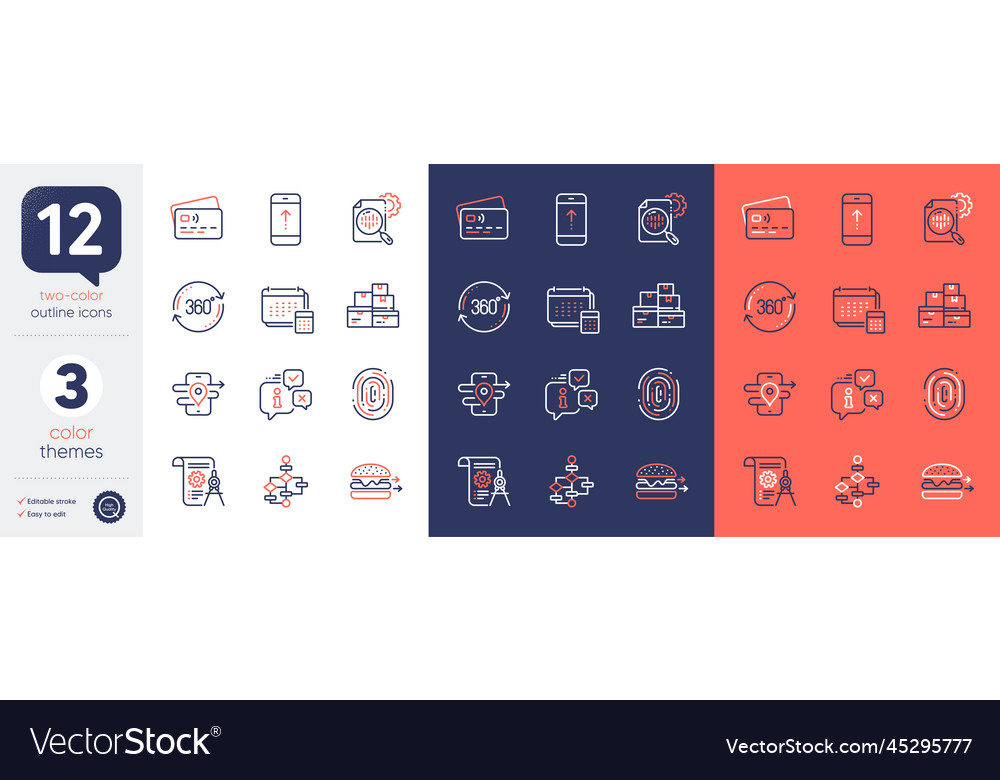 Set of swipe up fingerprint and card line icons vector image Set of swipe up fingerprint and card line icons