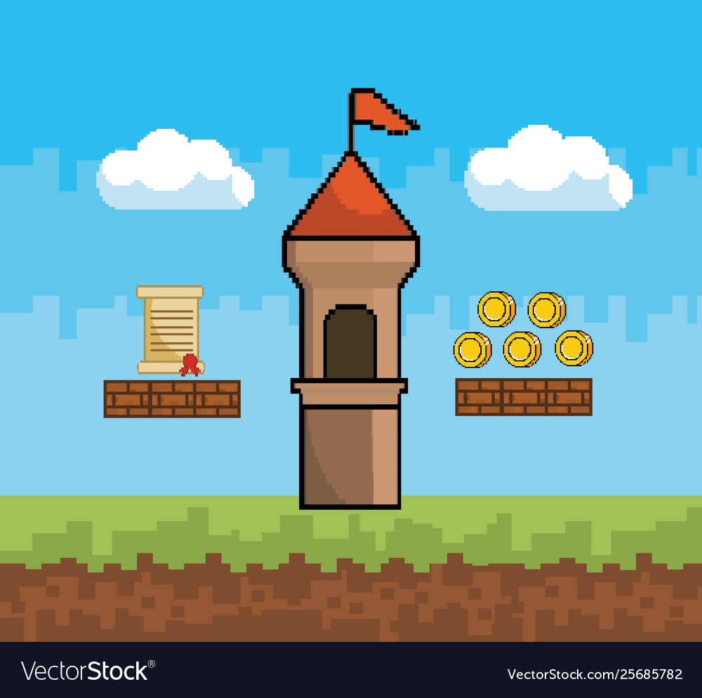 Arcade game world and pixel scene design