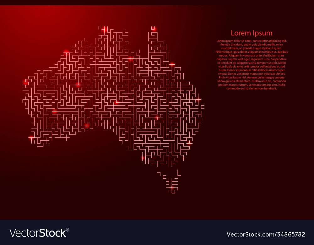 Australia map from red pattern maze grid