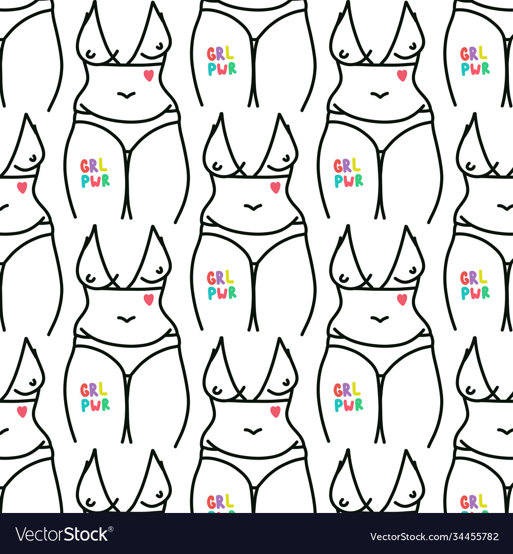 Body positive seamless doodle pattern