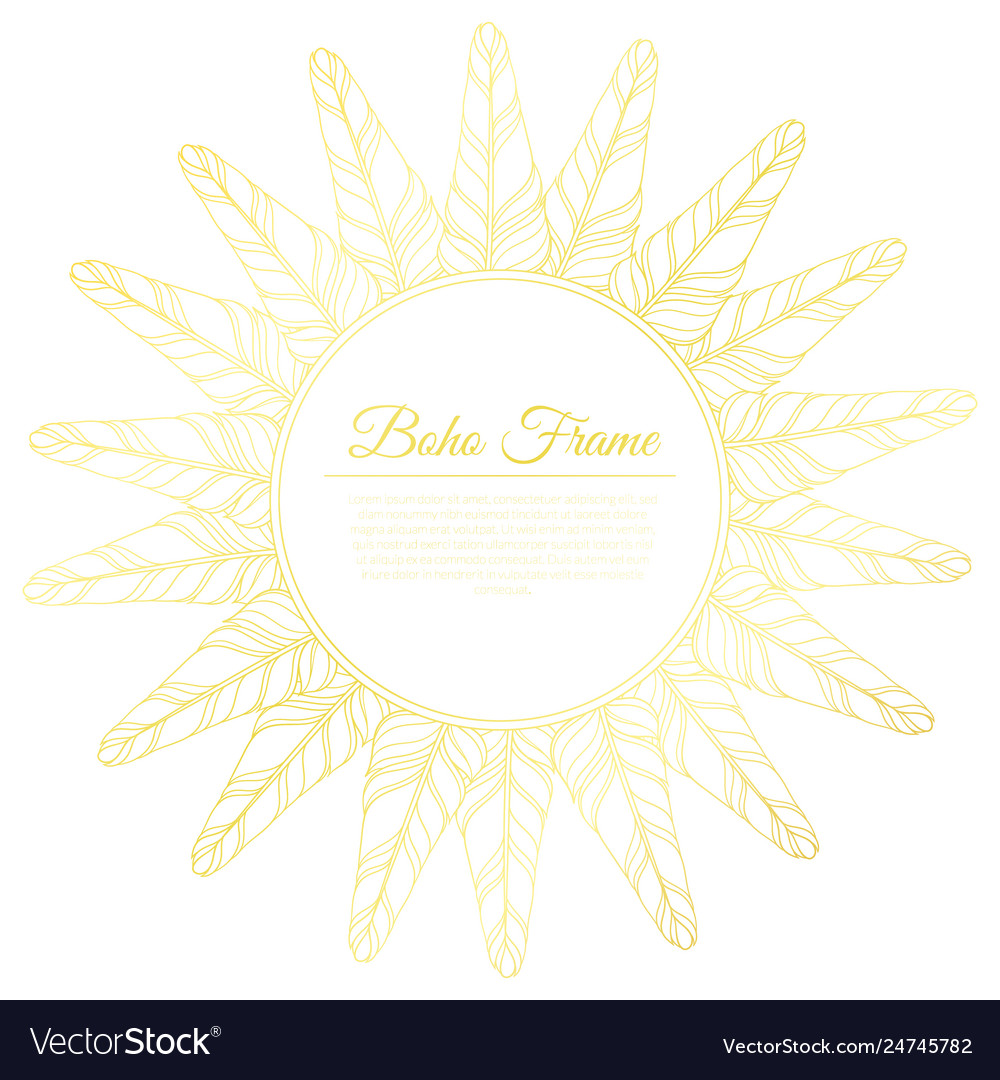 Boho frame with feathers and place for test vector image Boho frame with feathers and place for test