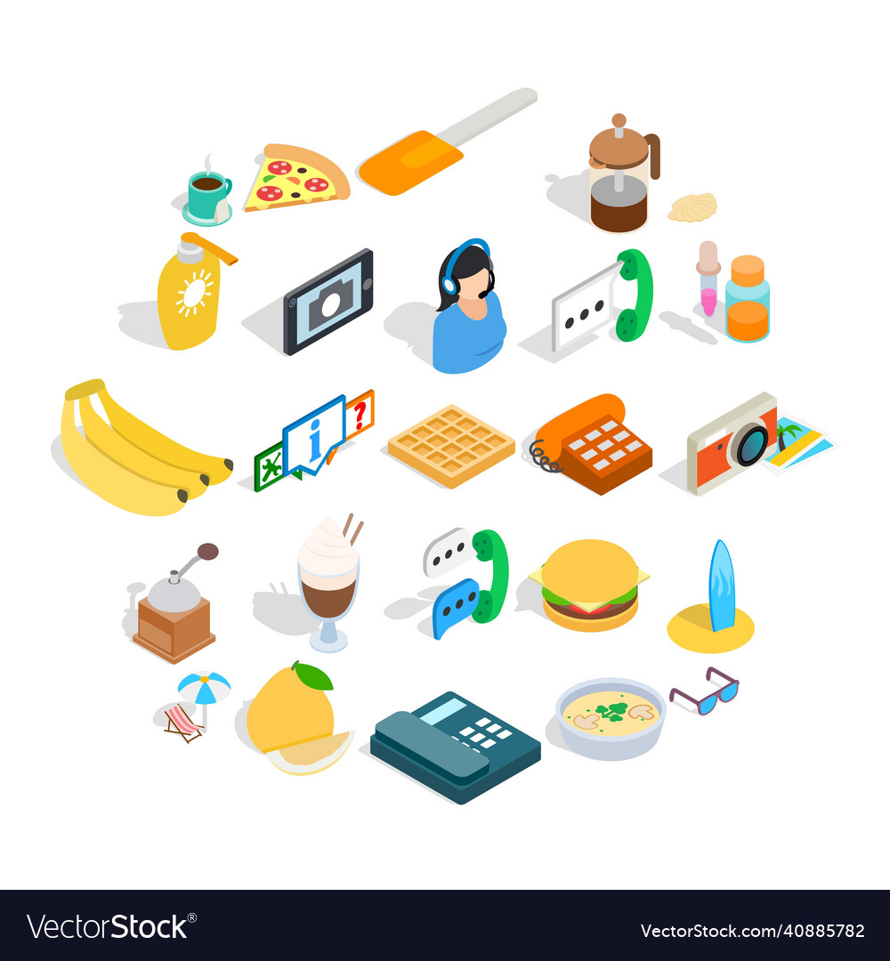 Brunch icons set isometric style