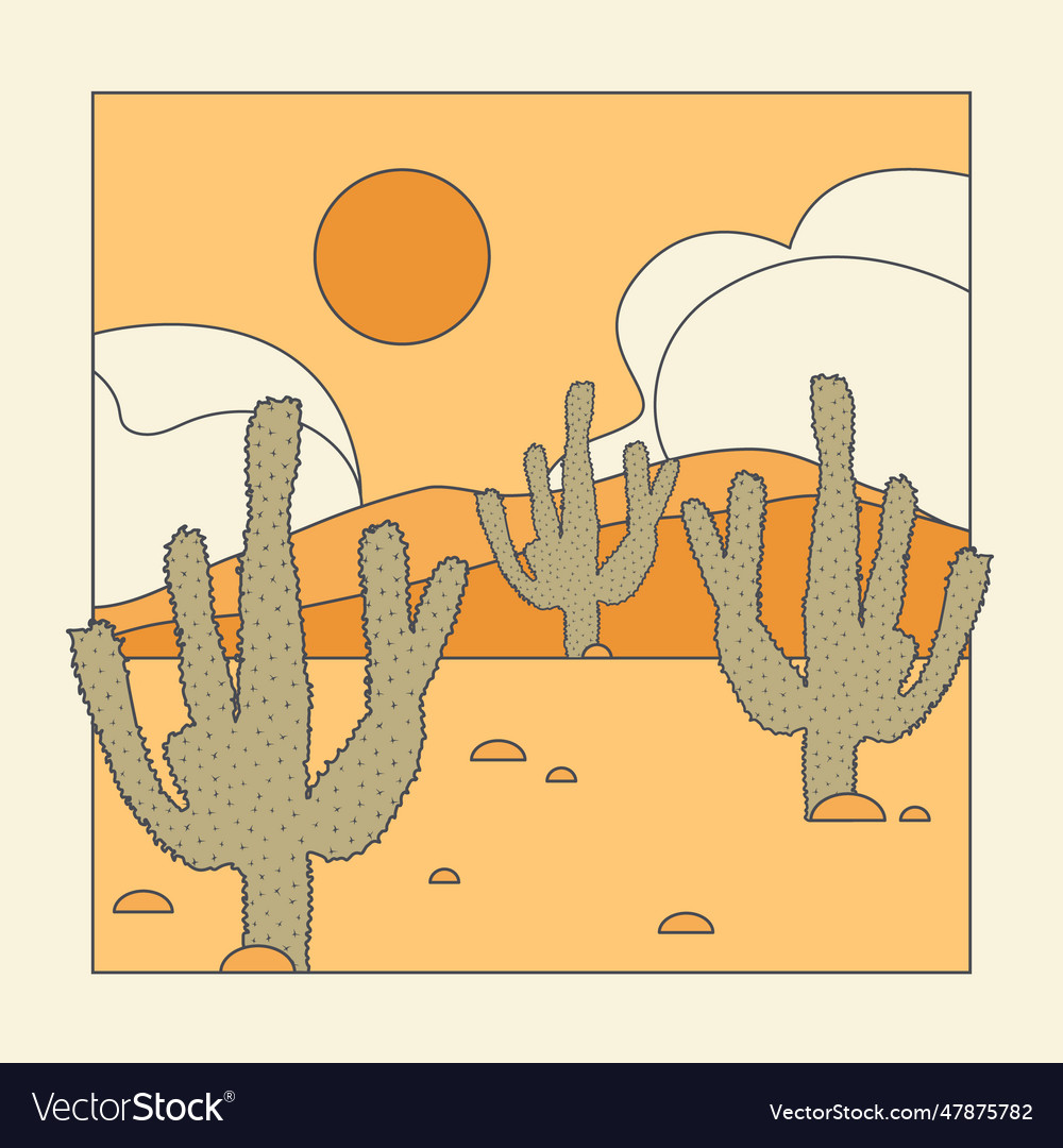 Cactus wild west desert vintage Royalty Free Vector Image