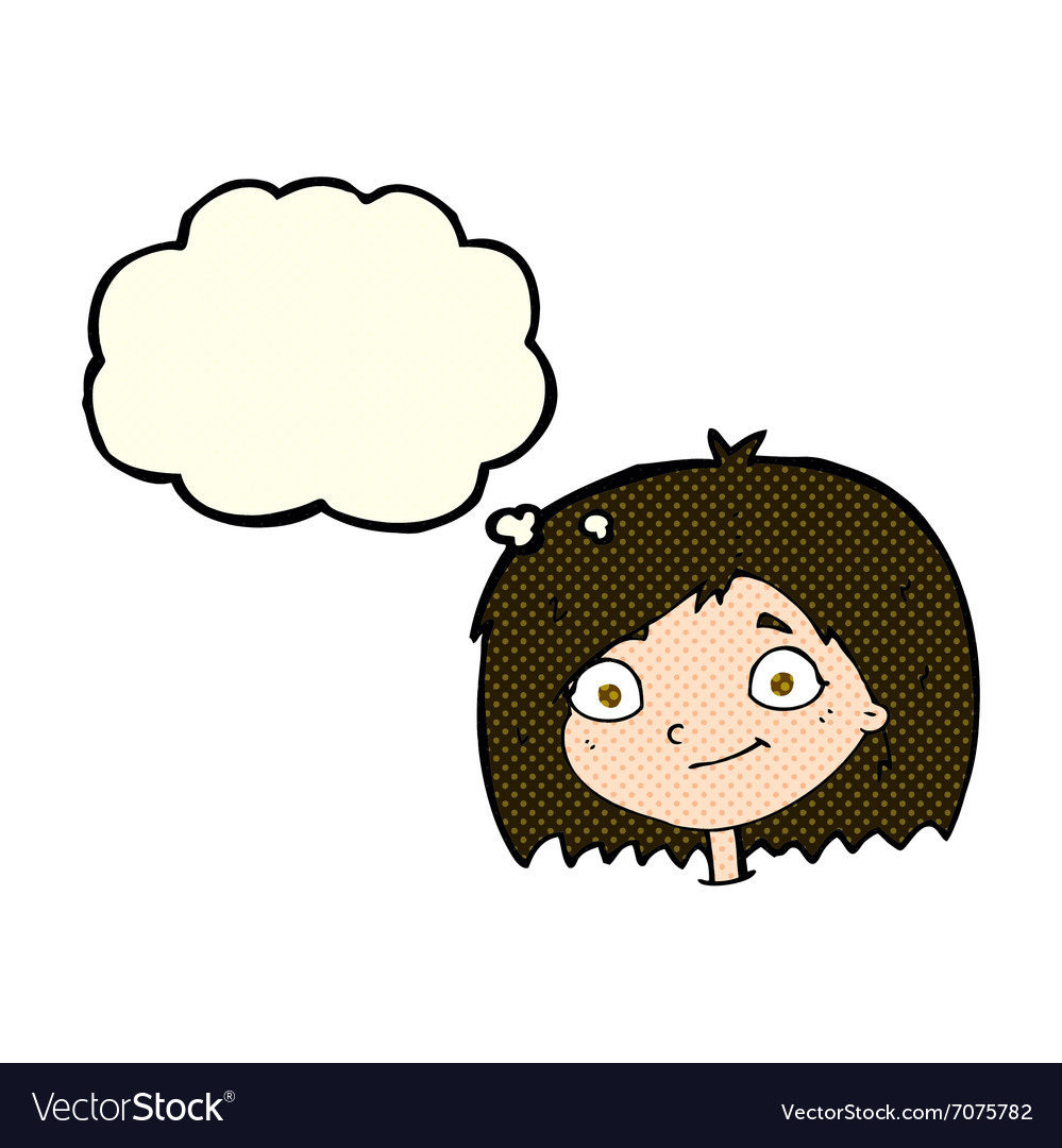 Cartoon happy female face with thought bubble Vector Image