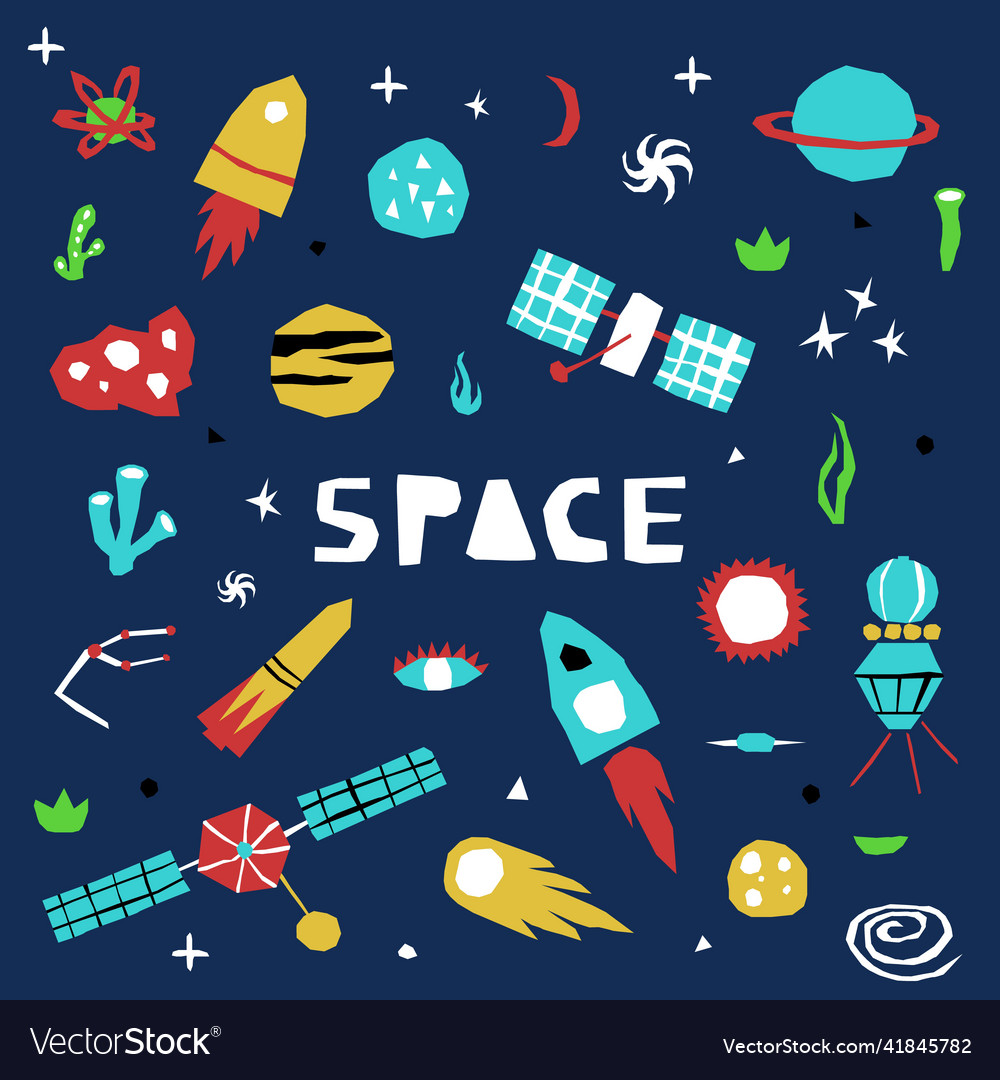 Cutout style space icons set Royalty Free Vector Image