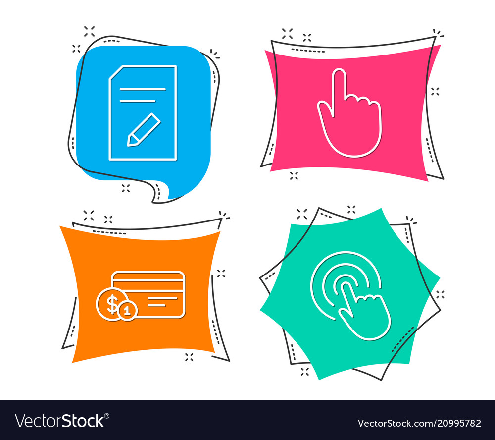 Edit document hand click and payment method icons vector image Edit document hand click and payment method icons