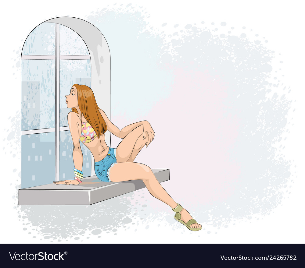 Girl sitting on a windowsill