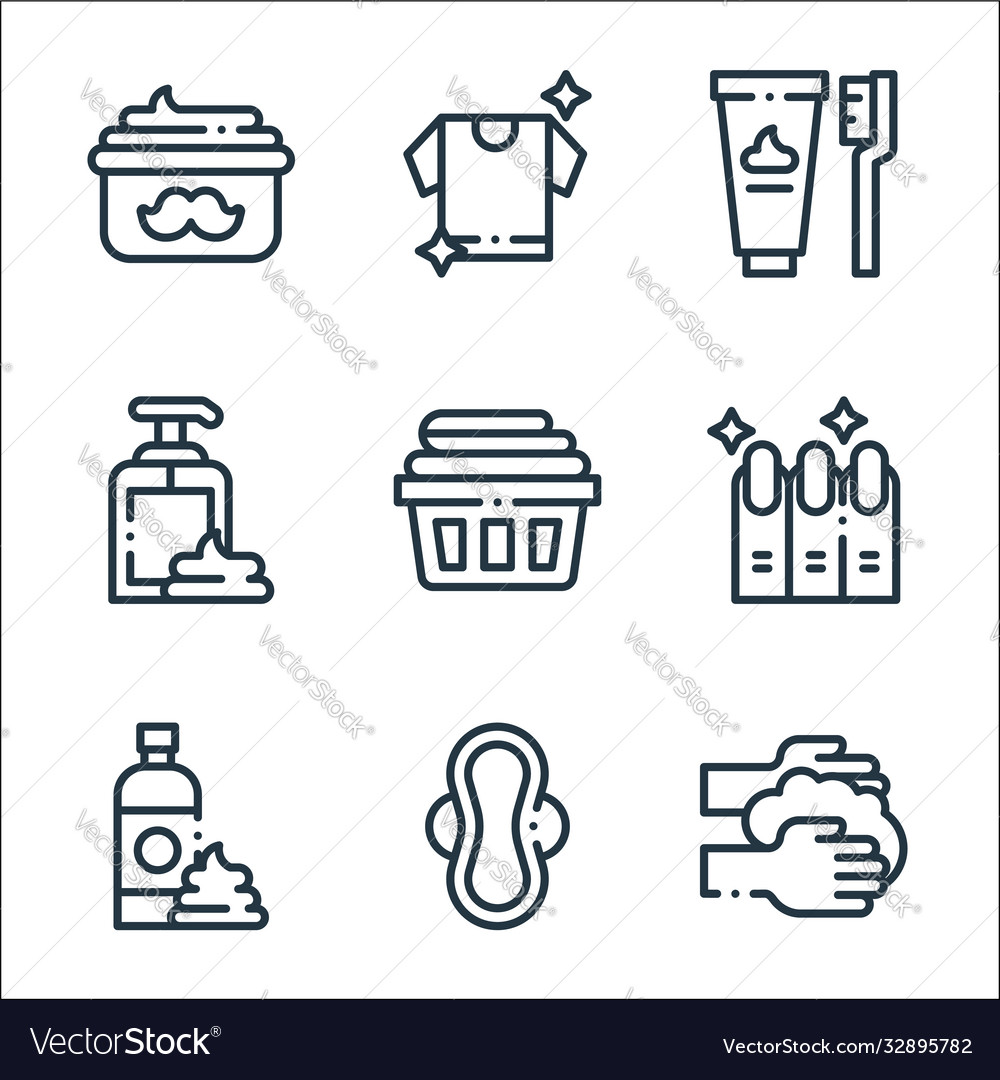 Hygiene routine line icons linear set quality