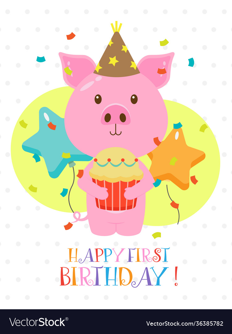 Lovely first birthday card design Royalty Free Vector Image