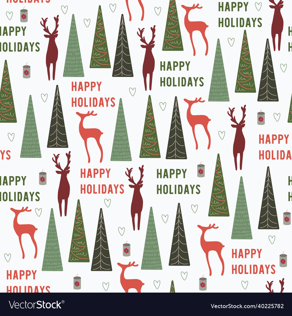 Seamless pattern background with pine and reindeer