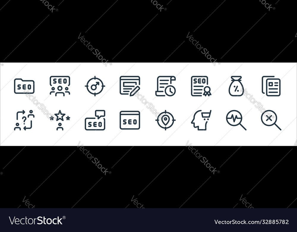 Web apps seo line icons linear set quality vector image Web apps seo line icons linear set quality