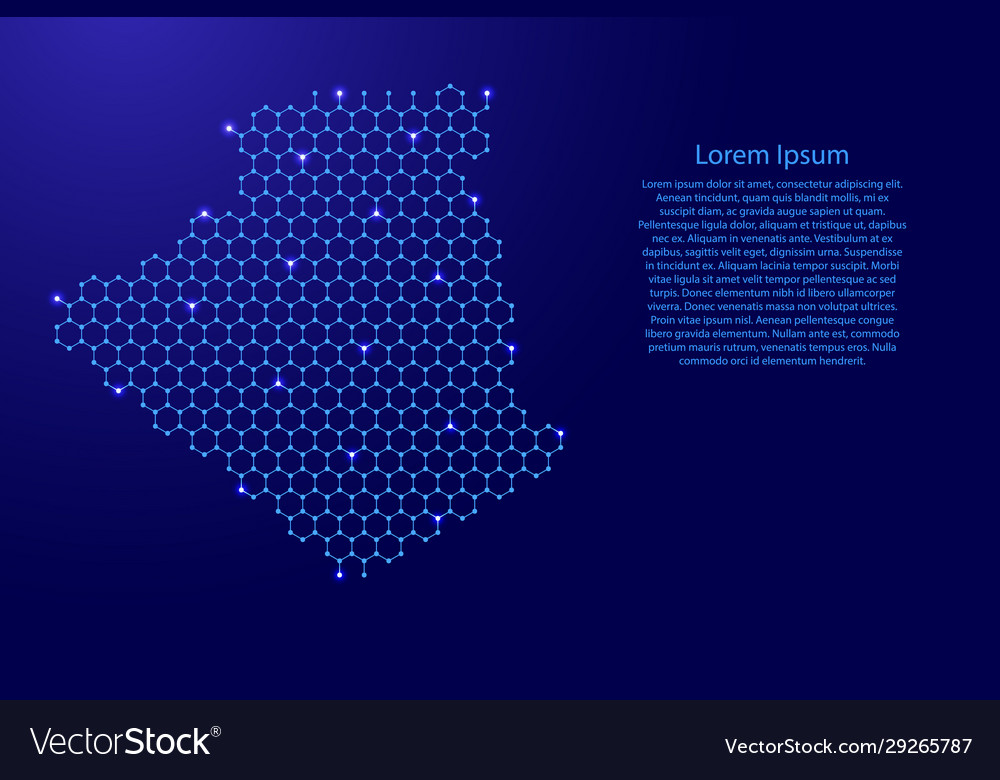 Algeria map from futuristic hexagonal shapes vector image Algeria map from futuristic hexagonal shapes