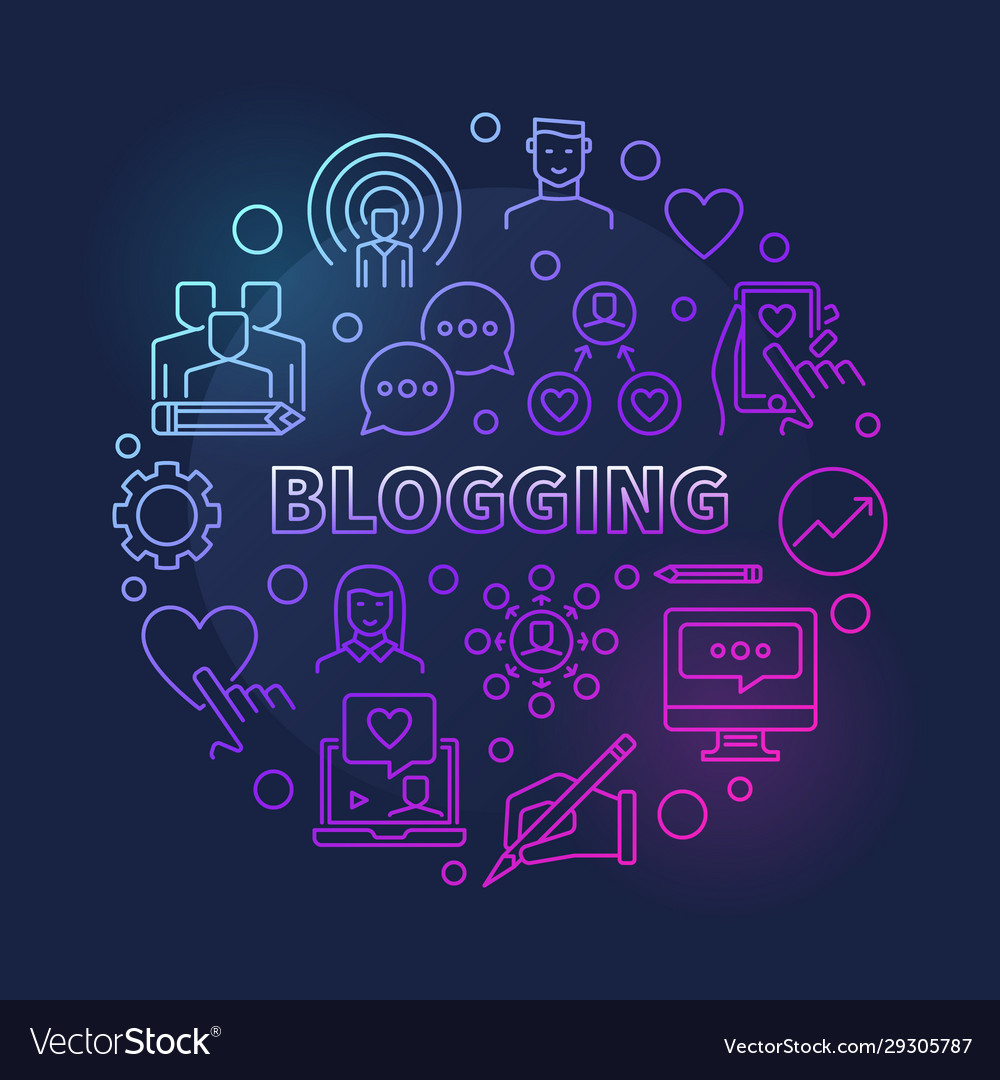 Blogging round concept colorful linear vector image Blogging round concept colorful linear