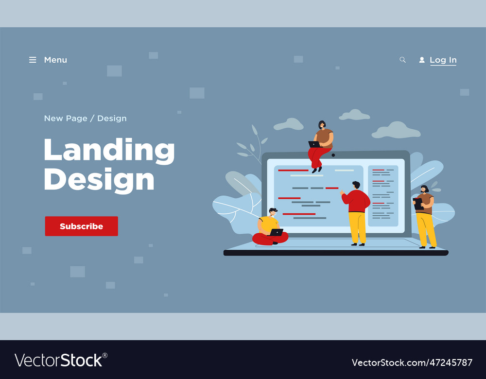 Cartoon tiny young programmers and coders working vector image Cartoon tiny young programmers and coders working