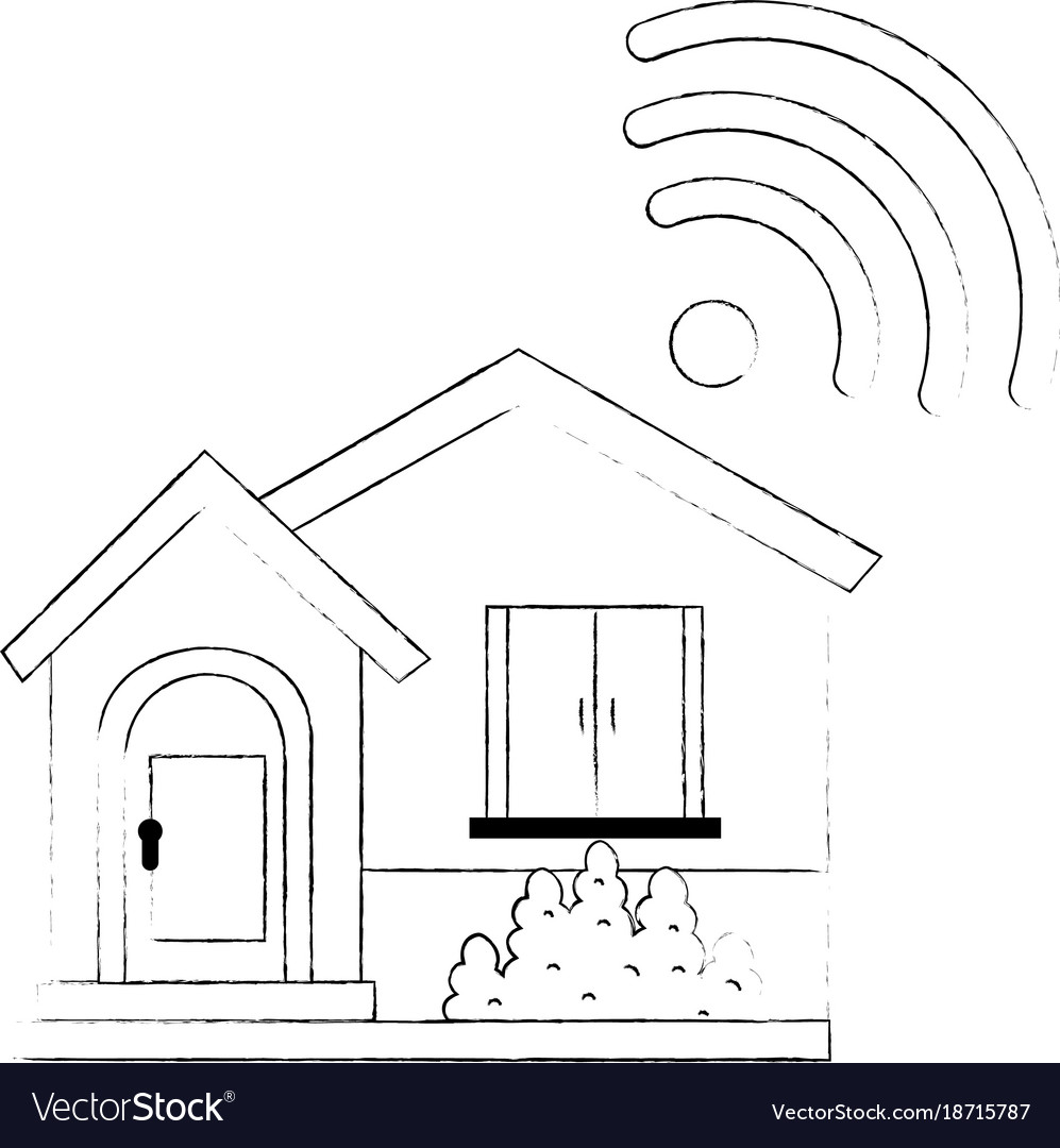 Front of smarthouse with wifi signal