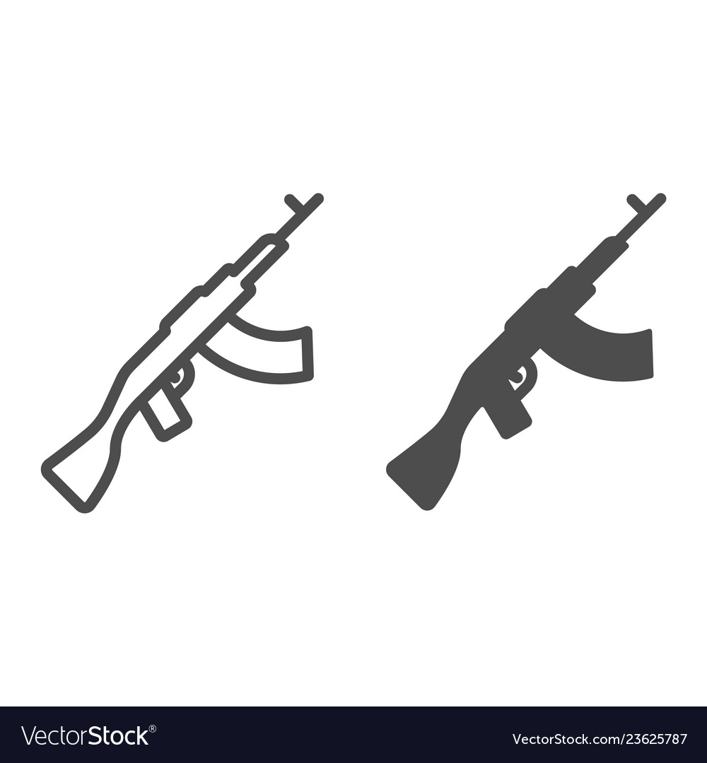 Kalashnikov machine gun line and glyph icon ak47