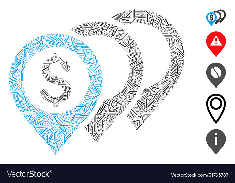Line collage dollar map pointers icon vector image Line collage dollar map pointers icon