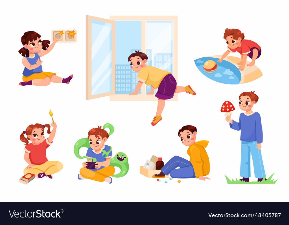 Little children in dangerous situations being Vector Image