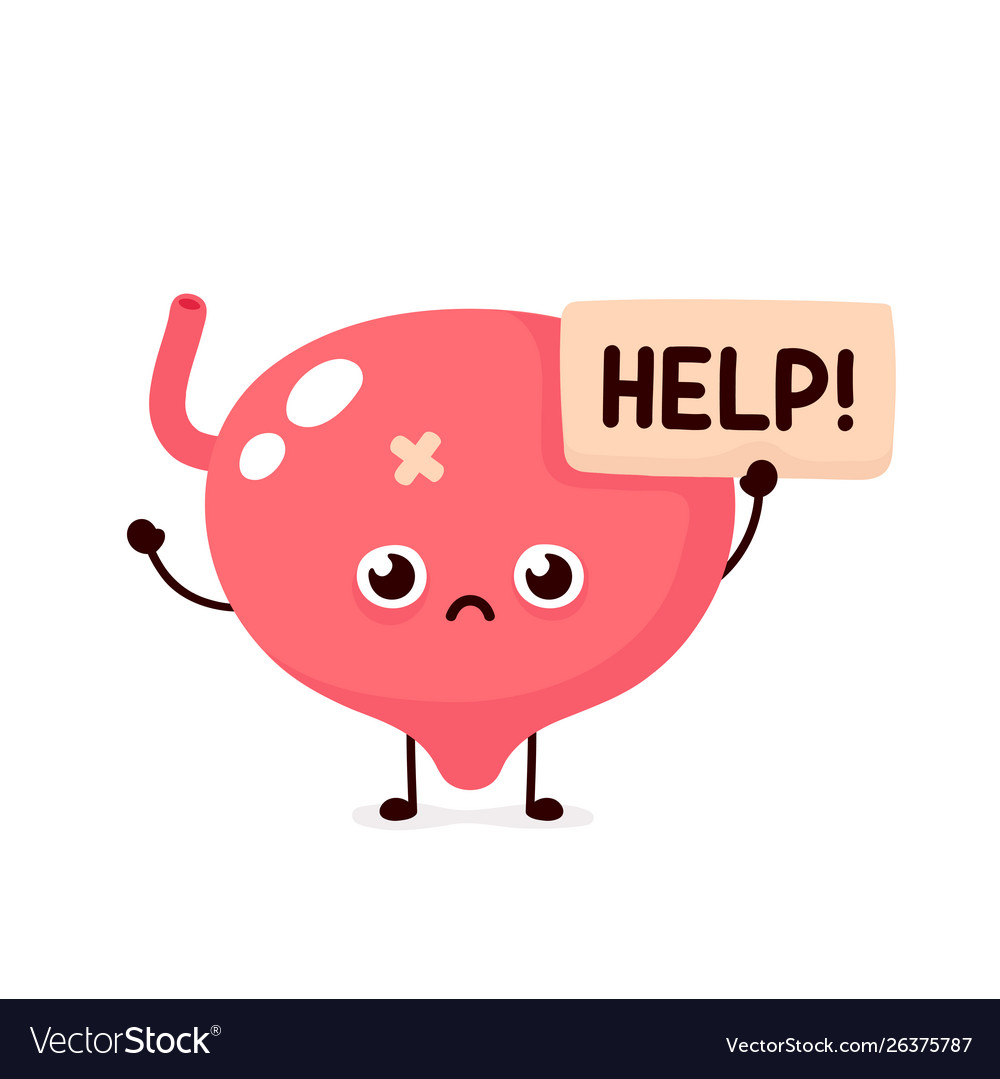 Sad suffering sick cute human bladder Royalty Free Vector