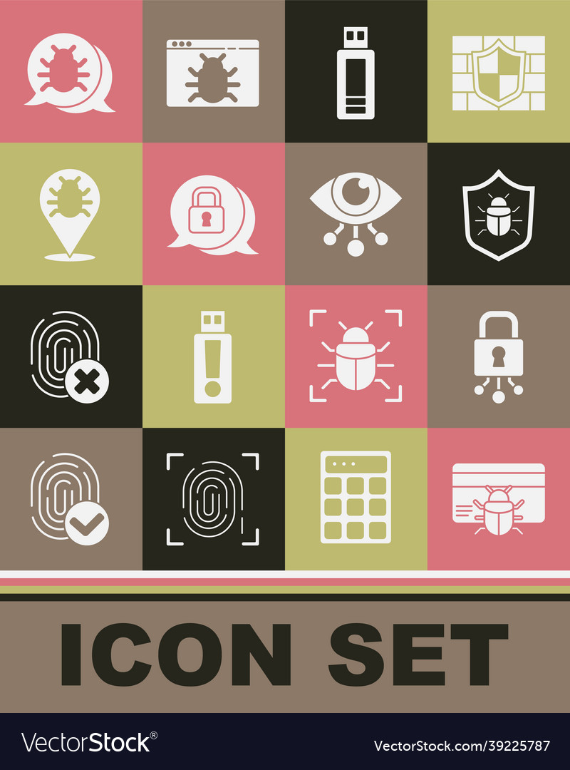 Set system bug in credit card cyber security usb vector image Set system bug in credit card cyber security usb