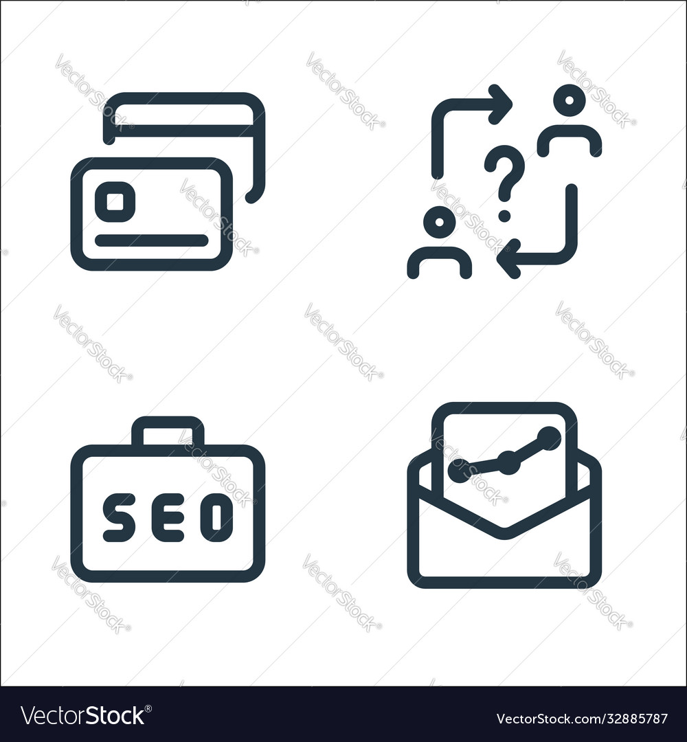 Web apps seo line icons linear set quality vector image Web apps seo line icons linear set quality