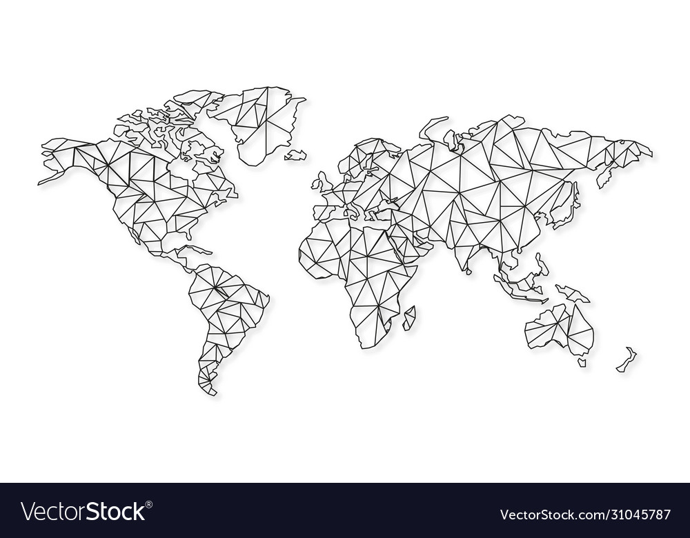 World map grid with shadow on white background vector image World map grid with shadow on white background