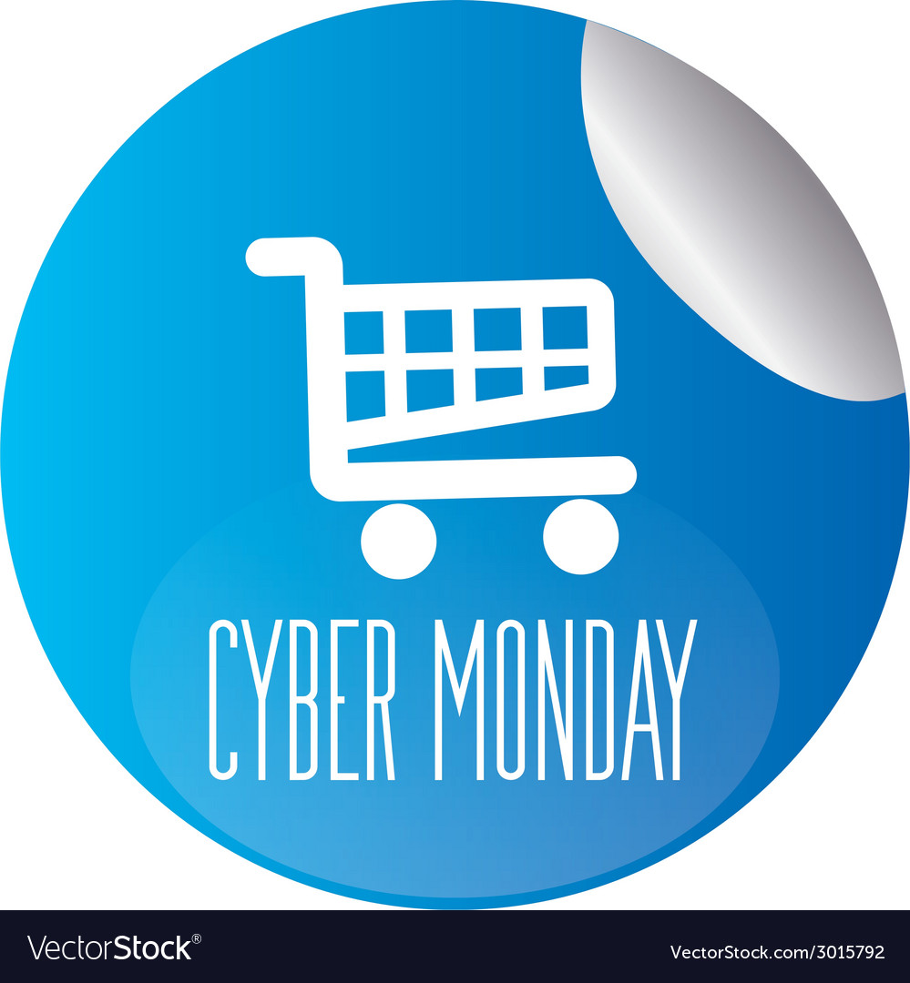 A round blue button with text and cart