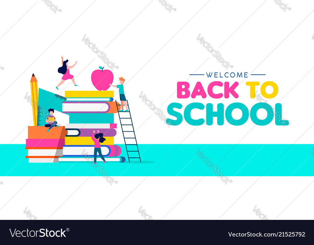 Back To School Web Banner Of Children And Books Vector Image