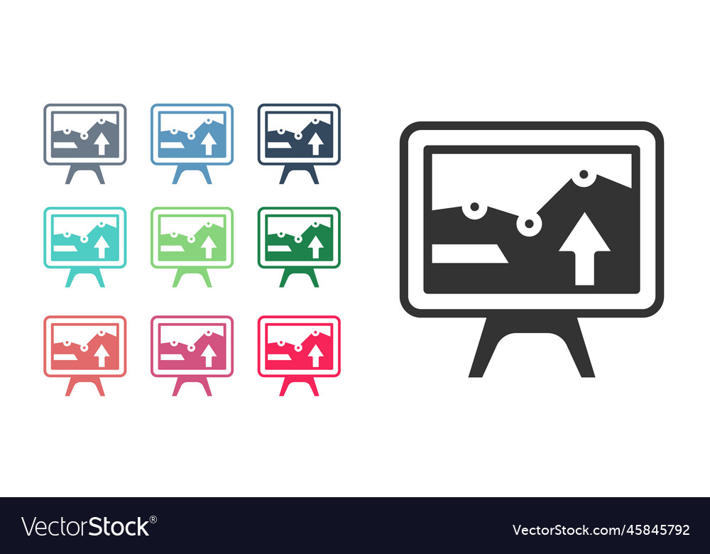 Black computer monitor with graph chart icon vector image Black computer monitor with graph chart icon