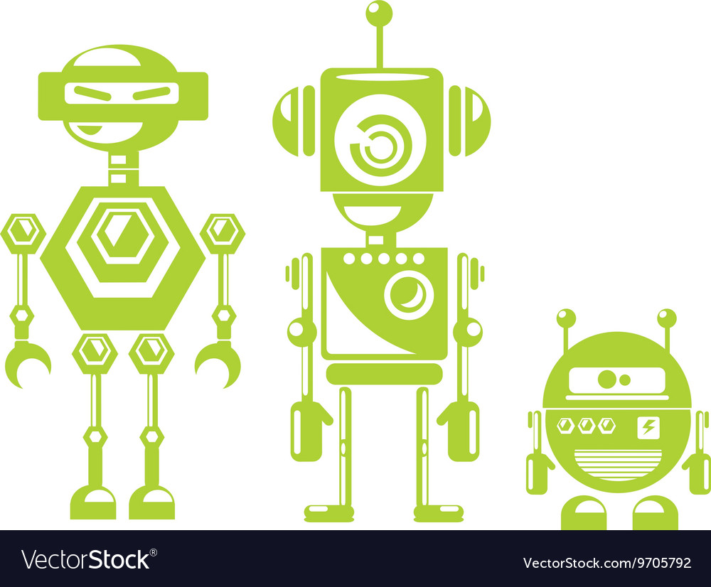 Flat design style green robots and cyborgs