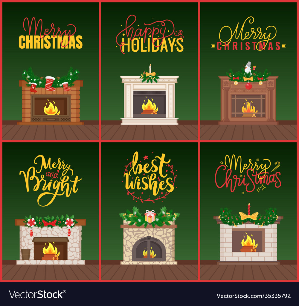 Merry christmas fireplaces decorated with branches