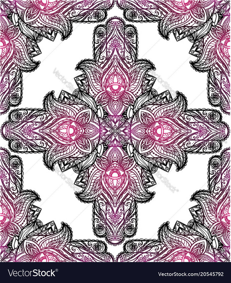 Seamless texture with a hamsa and boho pattern