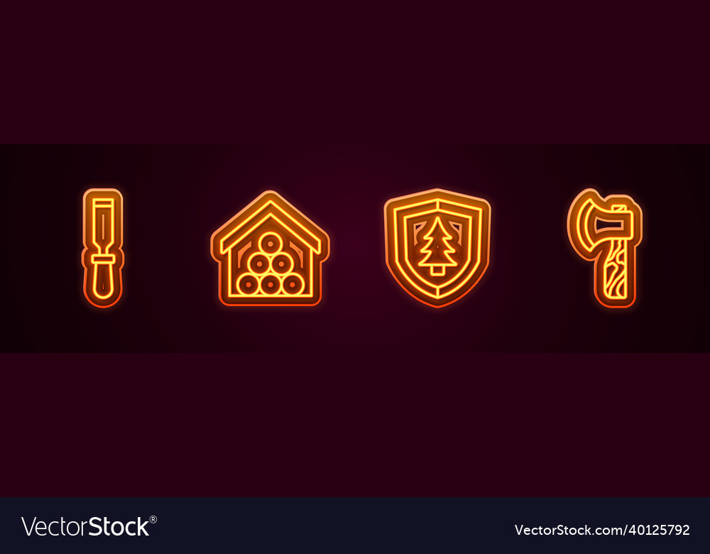 Set line chisel tool wooden logs shield vector image Set line chisel tool wooden logs shield