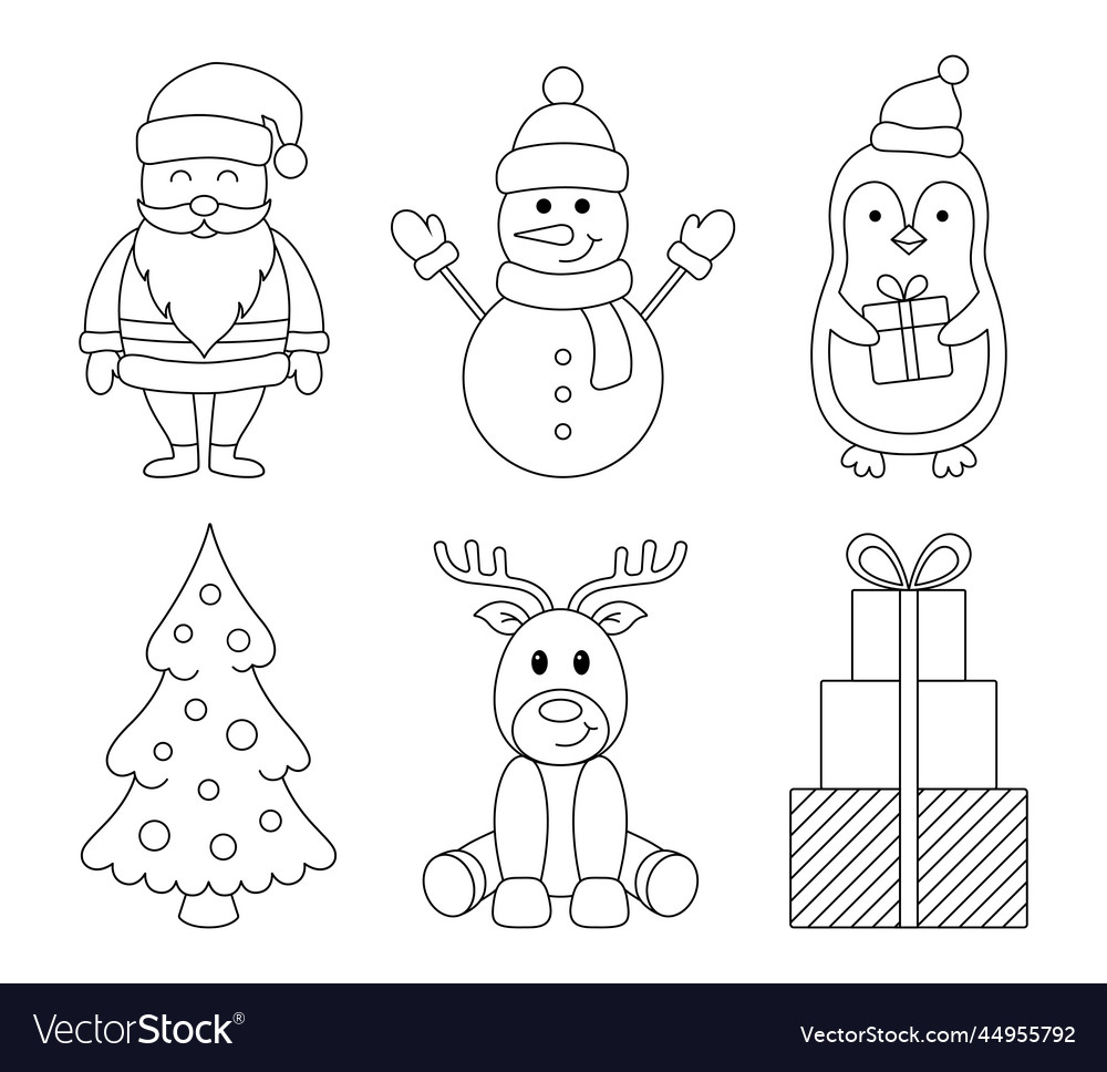 Set of christmas outline characters symbols