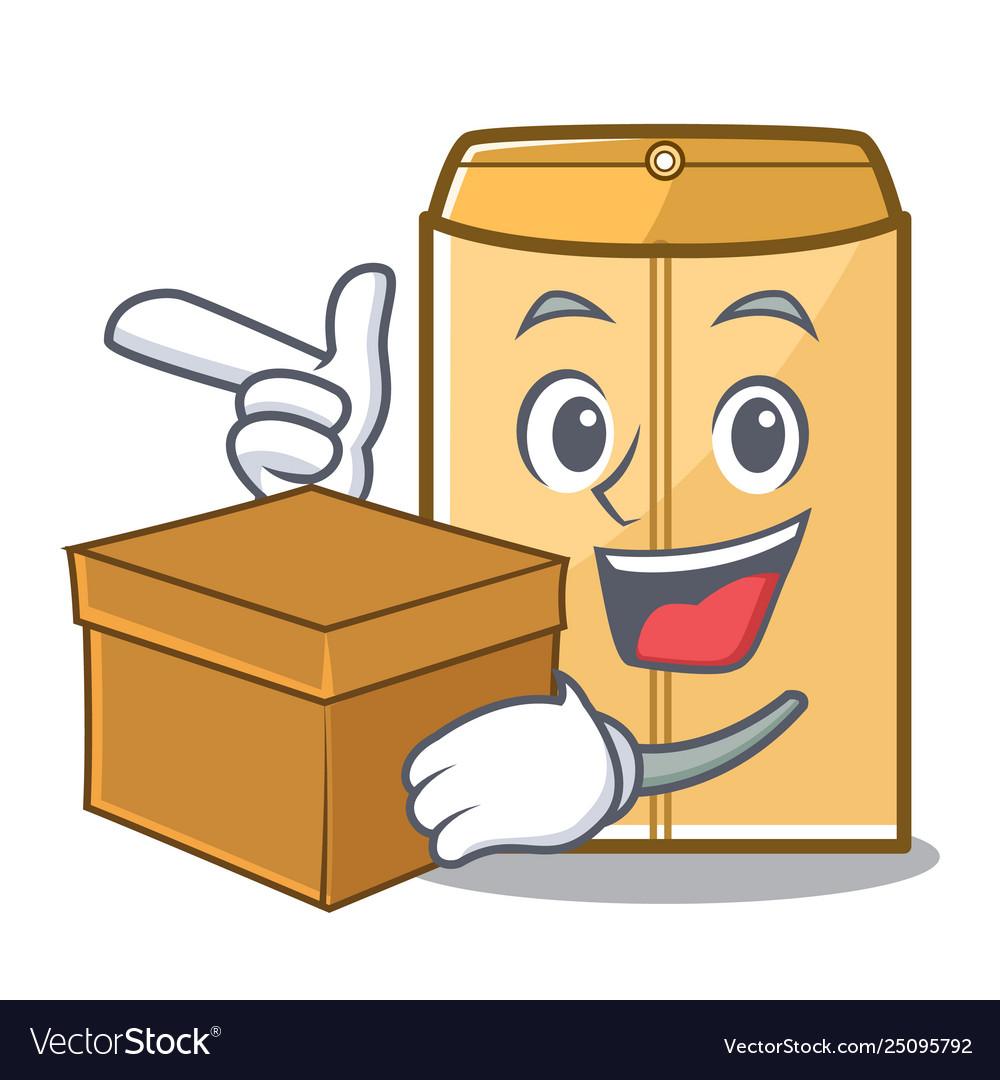 With box cartoon envelope mailer in bag Royalty Free Vector