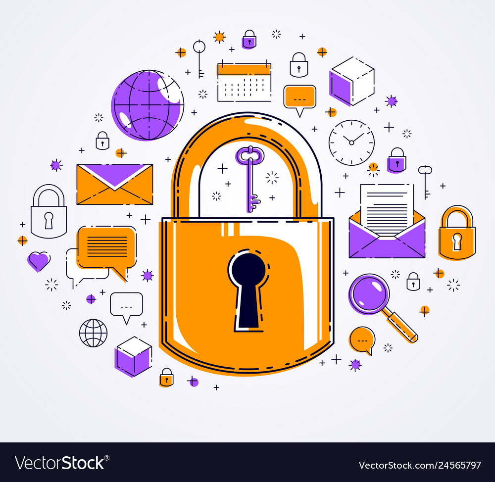 Padlock lock surrounded by different icons set vector image Padlock lock surrounded by different icons set