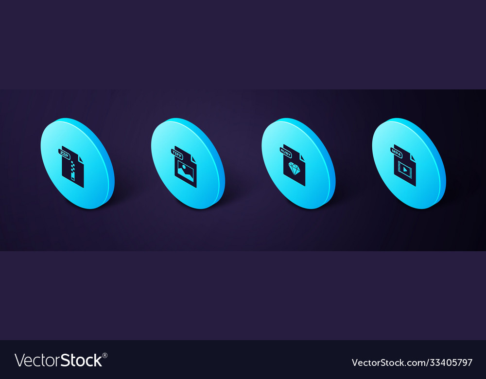 Set isometric mp4 file document ruby tiff vector image Set isometric mp4 file document ruby tiff