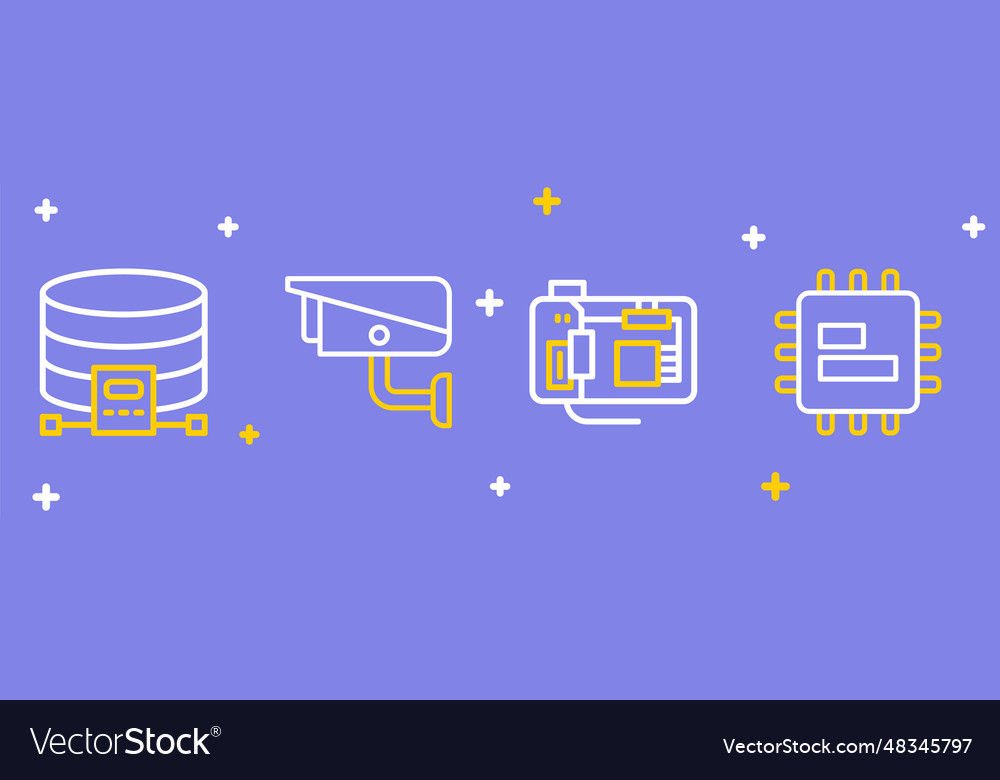 Set line processor cpu motherboard security vector image Set line processor cpu motherboard security