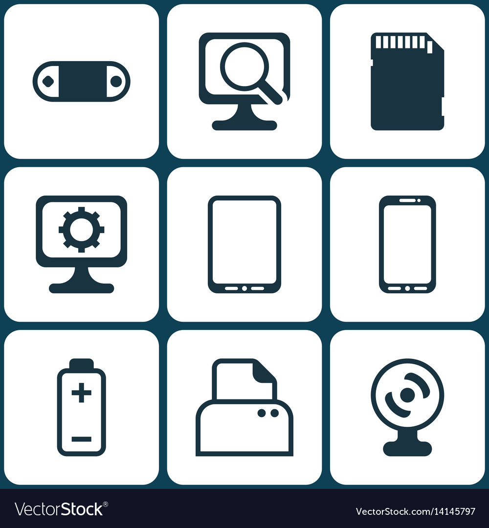 Set of 9 computer hardware icons includes pc